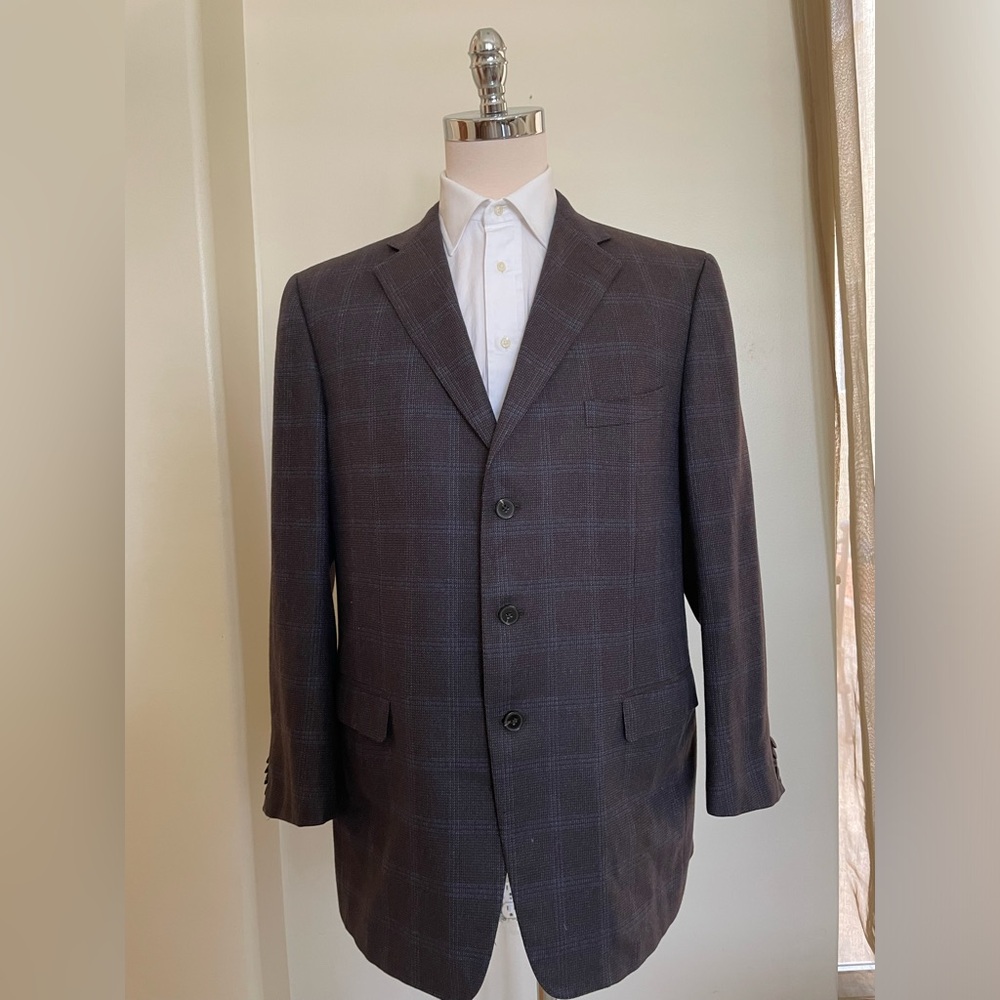 Ermenegildo Zegna Made in Italy Cashmere & Silk 3-Button Check Suit Jacket 48 R